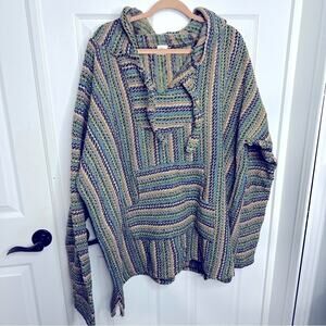 EL PASO SADDLE BLANKET CO XXL Baja Hoodie Mexican Pullover Surfer Hippie Sweater